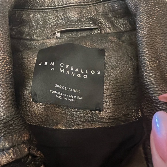 Jen Ceballos x Mango Leather oversized strong shoulder bomber size xs brown - Picture 4 of 8